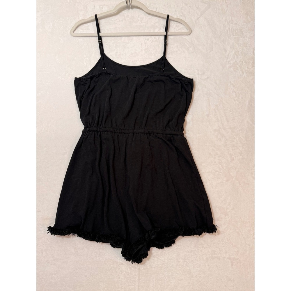 Lulus Black Fringe Trim Romper Small Sleeveless Drawstring Waist Tulip Shorts - Picture 5 of 5
